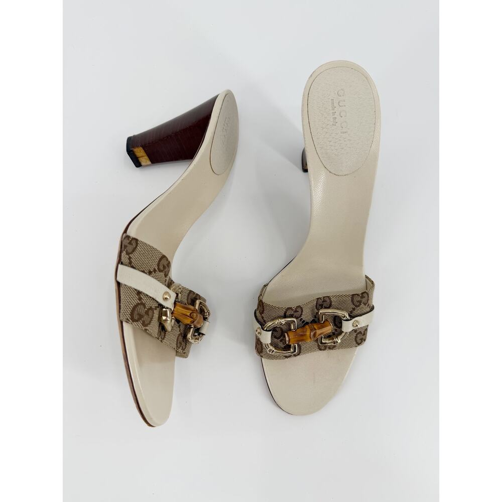 Gucci Tom Ford Monogram Horsebit Bamboo Heel Sandals Mule Slides White 39.5 9.5 - Picture 10 of 14
